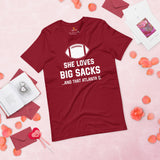 Funny Football Fanatic T-Shirt - She Loves Big Sacks & That Atlanta D Shirt - Ideal Gifts for Football Fans - Game Day Shirt - Cardinal