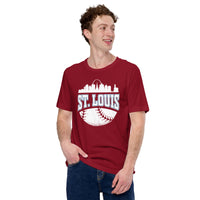 Vintage St. Louis Skyline Baseball Fanatic Shirt: Gift Ideas for Him & Her, Baseball Lovers & Enthusiasts - Retro Style Game Day Tee - Cardinal
