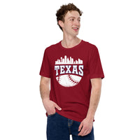 Vintage Texas Skyline Baseball Fanatic Shirt: Gift Ideas for Him & Her, Baseball Lovers & Enthusiasts - Retro Style Game Day Shirt - Cardinal