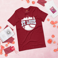 Vintage St. Louis Skyline Baseball Fanatic Shirt: Gift Ideas for Him & Her, Baseball Lovers & Enthusiasts - Retro Style Game Day Tee - Cardinal