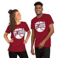 Vintage St. Louis Skyline Baseball Fanatic Shirt: Gift Ideas for Him & Her, Baseball Lovers & Enthusiasts - Retro Style Game Day Tee - Cardinal, Unisex