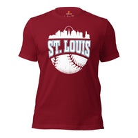 Vintage St. Louis Skyline Baseball Fanatic Shirt: Gift Ideas for Him & Her, Baseball Lovers & Enthusiasts - Retro Style Game Day Tee - Cardinal