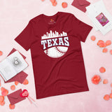 Vintage Texas Skyline Baseball Fanatic Shirt: Gift Ideas for Him & Her, Baseball Lovers & Enthusiasts - Retro Style Game Day Shirt - Cardinal