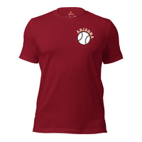 Retro Arizona Baseball Emblem Fanatic T-Shirt: Gift Ideas for Him & Her, Baseball Enthusiasts & Lovers - Vintage Game Day Tee - Cardinal, Front