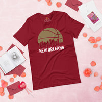 Ideal Christmas Gift for Basketball Lover, Coach & Player - Senior Night, Game Outfit & Attire - New Orleans Skyline B-ball Fanatic Tee - Cardinal