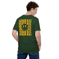Happy Smiley Face Emoji T-Shirt - Green Bay Football Fanatic Vintage Graphic Shirt: Gift for Him & Her, Football Fans - Game Day Shirt - Forest, Back