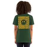 Happy Smiley Face Emoji T-Shirt - Green Bay Football Fanatic Vintage Graphic Shirt: Gift for Him & Her, Football Fans - Game Day Shirt - Forest, Women, Back