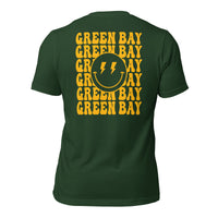 Happy Smiley Face Emoji T-Shirt - Green Bay Football Fanatic Vintage Graphic Shirt: Gift for Him & Her, Football Fans - Game Day Shirt - Forest, Back