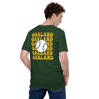 Retro Oakland Baseball Emblem Fanatic T-Shirt: Gift Ideas for Him & Her, Baseball Enthusiasts & Lovers - Vintage Game Day Shirt - Forest, Back
