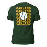 Retro Oakland Baseball Emblem Fanatic T-Shirt: Gift Ideas for Him & Her, Baseball Enthusiasts & Lovers - Vintage Game Day Shirt - Forest, Back
