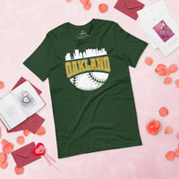 Vintage Oakland Skyline Baseball Fanatic Shirt: Gift Ideas for Him & Her, Baseball Lovers & Enthusiasts - Retro Style Game Day Shirt - Forest