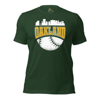 Vintage Oakland Skyline Baseball Fanatic Shirt: Gift Ideas for Him & Her, Baseball Lovers & Enthusiasts - Retro Style Game Day Shirt - Forest