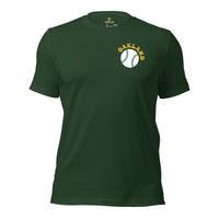 Retro Oakland Baseball Emblem Fanatic T-Shirt: Gift Ideas for Him & Her, Baseball Enthusiasts & Lovers - Vintage Game Day Shirt - Forest, Front