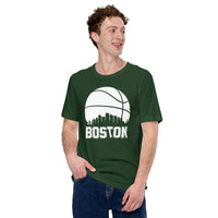 Christmas Gift Ideas for Basketball Lover, Coach & Player - Senior Night, Game Outfit & Attire - Boston Skyline B-ball Fanatic T-Shirt - Forest