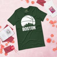 Christmas Gift Ideas for Basketball Lover, Coach & Player - Senior Night, Game Outfit & Attire - Boston Skyline B-ball Fanatic T-Shirt - Forest