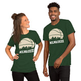 Christmas Gift Ideas for Basketball Lovers, Coach & Players - Senior Night, Game Outfit - Milwaukee Skyline B-ball Fanatic T-Shirt - Forest, Unisex