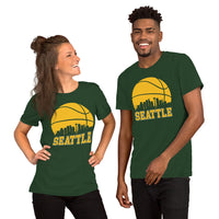 Christmas Gift Ideas for Basketball Lover, Coach & Player - Senior Night, Game Outfit & Attire - Seattle Skyline B-ball Fanatic T-Shirt - Forest, Unisex