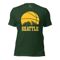 Christmas Gift Ideas for Basketball Lover, Coach & Player - Senior Night, Game Outfit & Attire - Seattle Skyline B-ball Fanatic T-Shirt - Forest