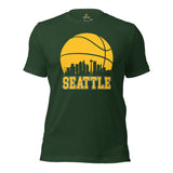Christmas Gift Ideas for Basketball Lover, Coach & Player - Senior Night, Game Outfit & Attire - Seattle Skyline B-ball Fanatic T-Shirt - Forest