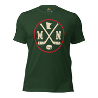  Hockey Game Outfit & Attire - Ideal Bday & Christmas Gifts for Hockey Players & Goalies - Vintage Minnesota Hockey Emblem Fanatic Tee - Forest