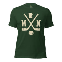 Hockey Game Outfit & Attire - Bday & Christmas Gift Ideas for Hockey Players & Goalies - Retro Minnesota Hockey Emblem Fanatic Shirt - Forest