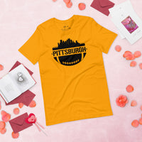 Pittsburgh Skyline Football Fanatic Vintage Graphic T-Shirt: Gift Ideas for Him & Her, Football Fans - Retro Style Game Day Shirt - Gold