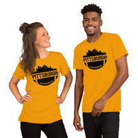 Pittsburgh Skyline Football Fanatic Vintage Graphic T-Shirt: Gift Ideas for Him & Her, Football Fans - Retro Style Game Day Shirt - Gold, Unisex