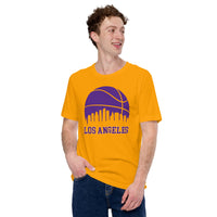 Christmas Gift Ideas for Basketball Lovers, Coach & Players - Senior Night, Game Outfit - Los Angeles Skyline B-ball Fanatic T-Shirt - Gold
