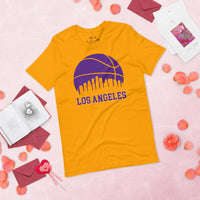 Christmas Gift Ideas for Basketball Lovers, Coach & Players - Senior Night, Game Outfit - Los Angeles Skyline B-ball Fanatic T-Shirt - Gold