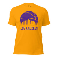 Christmas Gift Ideas for Basketball Lovers, Coach & Players - Senior Night, Game Outfit - Los Angeles Skyline B-ball Fanatic T-Shirt - Gold
