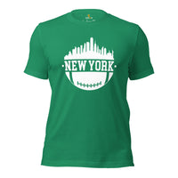 New York Skyline Football Fanatic Vintage Graphic T-Shirt: Gift Ideas for Him & Her, Football Fans - Retro Style Game Day Shirt - Kelly