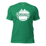 Philadelphia Skyline Football Fanatic Vintage Graphic T-Shirt: Gift Ideas for Him & Her, Football Fans - Retro Style Game Day Shirt - Kelly