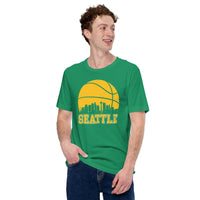 Christmas Gift Ideas for Basketball Lover, Coach & Player - Senior Night, Game Outfit & Attire - Seattle Skyline B-ball Fanatic T-Shirt - Kelly