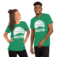 Christmas Gift Ideas for Basketball Lover, Coach & Player - Senior Night, Game Outfit & Attire - Boston Skyline B-ball Fanatic T-Shirt - Kelly, Unisex