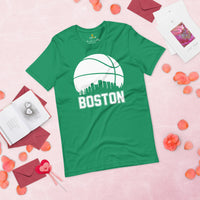 Christmas Gift Ideas for Basketball Lover, Coach & Player - Senior Night, Game Outfit & Attire - Boston Skyline B-ball Fanatic T-Shirt - Kelly