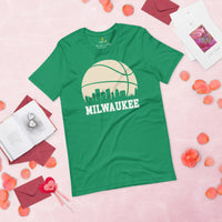 Christmas Gift Ideas for Basketball Lovers, Coach & Players - Senior Night, Game Outfit - Milwaukee Skyline B-ball Fanatic T-Shirt - Kelly