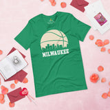 Christmas Gift Ideas for Basketball Lovers, Coach & Players - Senior Night, Game Outfit - Milwaukee Skyline B-ball Fanatic T-Shirt - Kelly