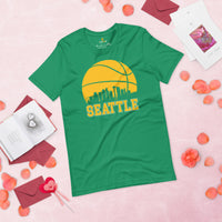 Christmas Gift Ideas for Basketball Lover, Coach & Player - Senior Night, Game Outfit & Attire - Seattle Skyline B-ball Fanatic T-Shirt - Kelly