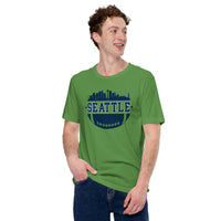 Seattle Skyline Football Fanatic Vintage Graphic T-Shirt: Gift Ideas for Him & Her, Football Fans - Retro Style Game Day Shirt - Leaf