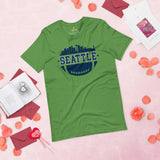 Seattle Skyline Football Fanatic Vintage Graphic T-Shirt: Gift Ideas for Him & Her, Football Fans - Retro Style Game Day Shirt - Leaf