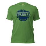 Seattle Skyline Football Fanatic Vintage Graphic T-Shirt: Gift Ideas for Him & Her, Football Fans - Retro Style Game Day Shirt - Leaf