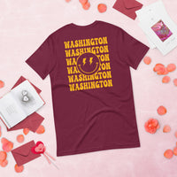 Happy Smiley Face Emoji T-Shirt - Washington Football Fanatic Vintage Graphic Shirt: Gift for Him & Her, Football Fans - Game Day Tee - Maroon, Back