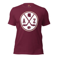 Hockey Game Outfit & Attire - Bday & Christmas Gift Ideas for Hockey Players & Goalies - Vintage Arizona Hockey Emblem Fanatic T-Shirt - Maroon