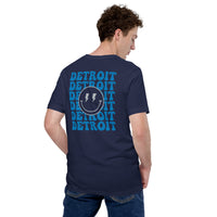 Happy Smiley Face Emoji T-Shirt - Detroit Football Fanatic Vintage Graphic Shirt: Gift for Him & Her, Football Fans - Game Day Shirt - Navy, Back