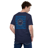 Happy Smiley Face Emoji T-Shirt - Indianapolis Football Fanatic Vintage Graphic Shirt: Gift for Him & Her, Football Fans - Game Day Tee - Navy, Back