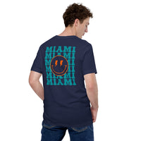 Happy Smiley Face Emoji T-Shirt - Miami Football Fanatic Vintage Graphic Shirt: Gift for Him & Her, Football Fans - Game Day Shirt - Navy, Back