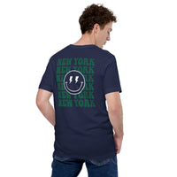 Happy Smiley Face Emoji T-Shirt - New York Football Fanatic Vintage Graphic Shirt: Gift for Him & Her, Football Fans - Game Day Tee - Navy, Back