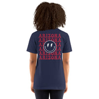 Happy Smiley Face Emoji T-Shirt - Arizona Football Fanatic Vintage Graphic Shirt: Gift for Him & Her, Football Fans - Game Day Shirt - Navy, Women, Back