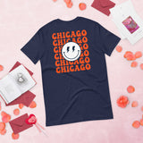 Happy Smiley Face Emoji T-Shirt - Chicago Football Fanatic Vintage Graphic Shirt: Gift for Him & Her, Football Fans - Game Day Shirt - Navy, Back