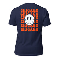 Happy Smiley Face Emoji T-Shirt - Chicago Football Fanatic Vintage Graphic Shirt: Gift for Him & Her, Football Fans - Game Day Shirt - Navy, Back